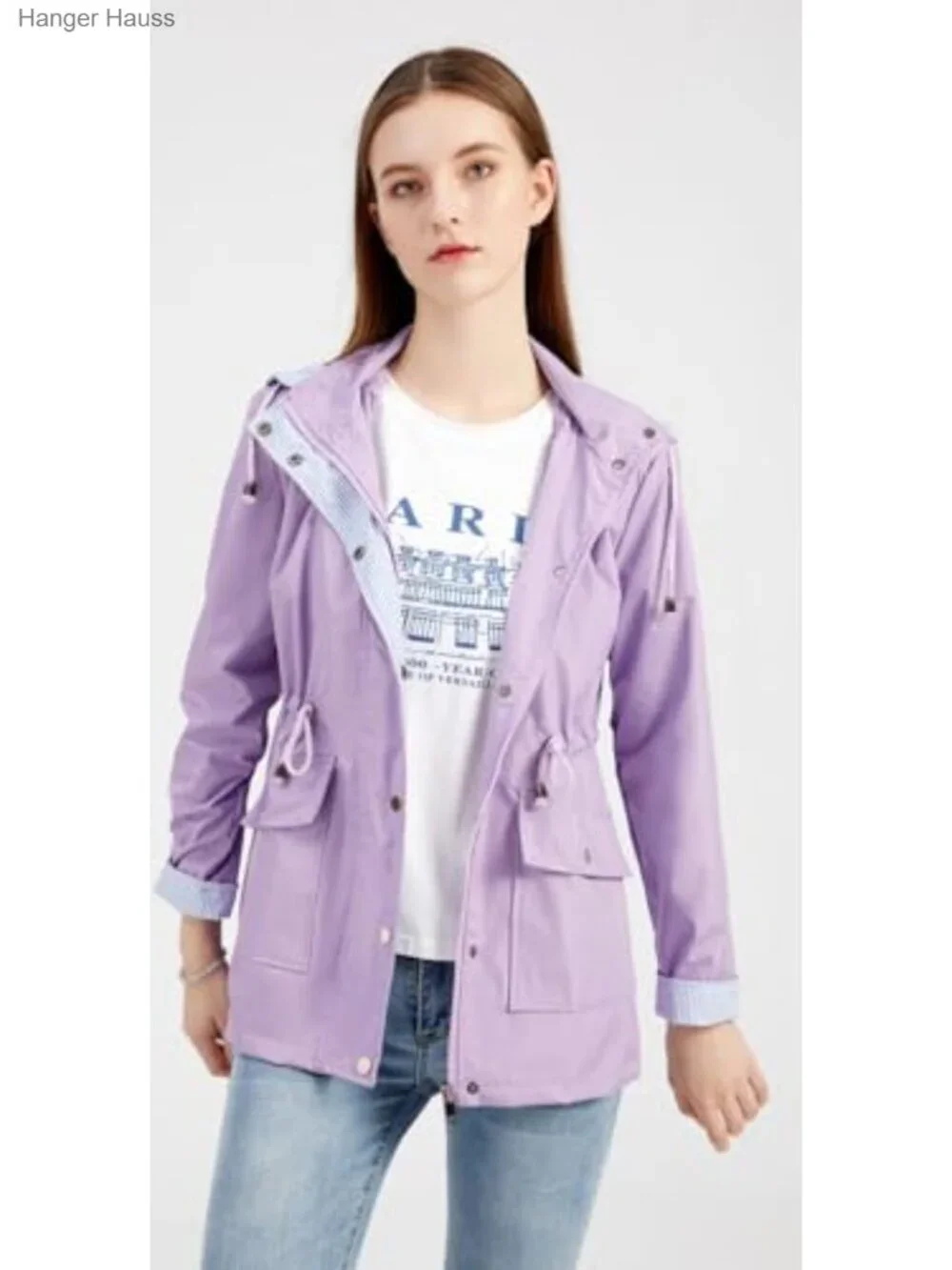 Waterproof Hooded Rain Jacket Windbreaker Lightweight Lined Women's Coat
